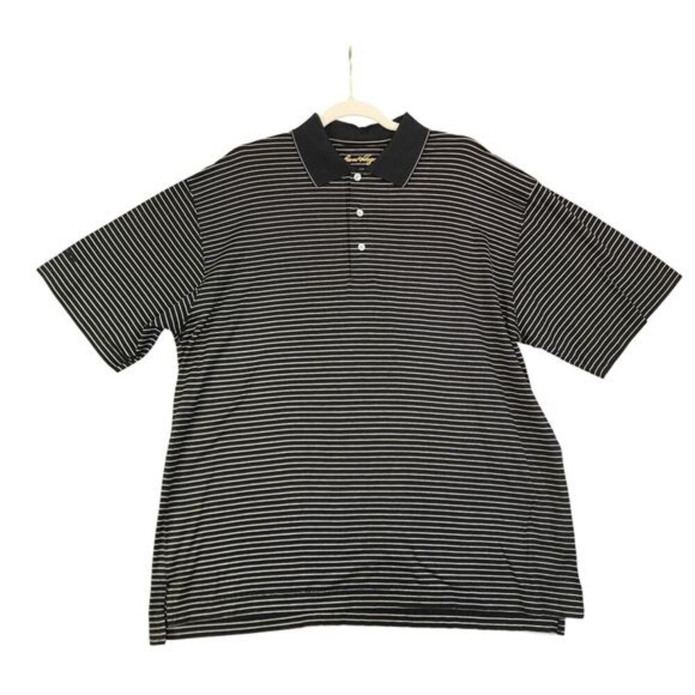 Ben Hogan Mens Polo Shirt Size Medium Black White Stripe Collared Golf‎ Preppy
